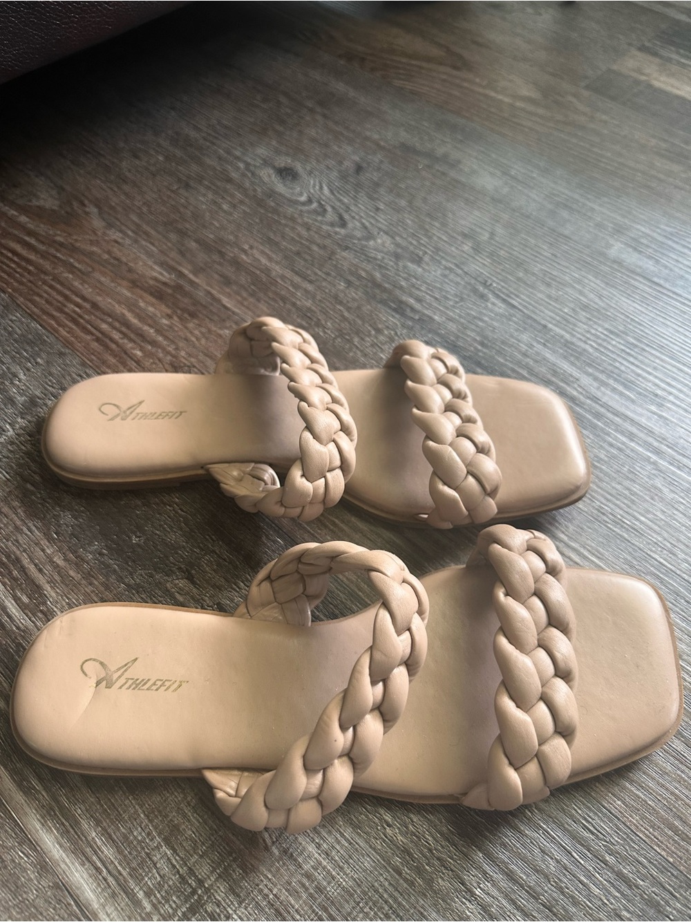 Braided Double-Strap Slide Sandals - Beige